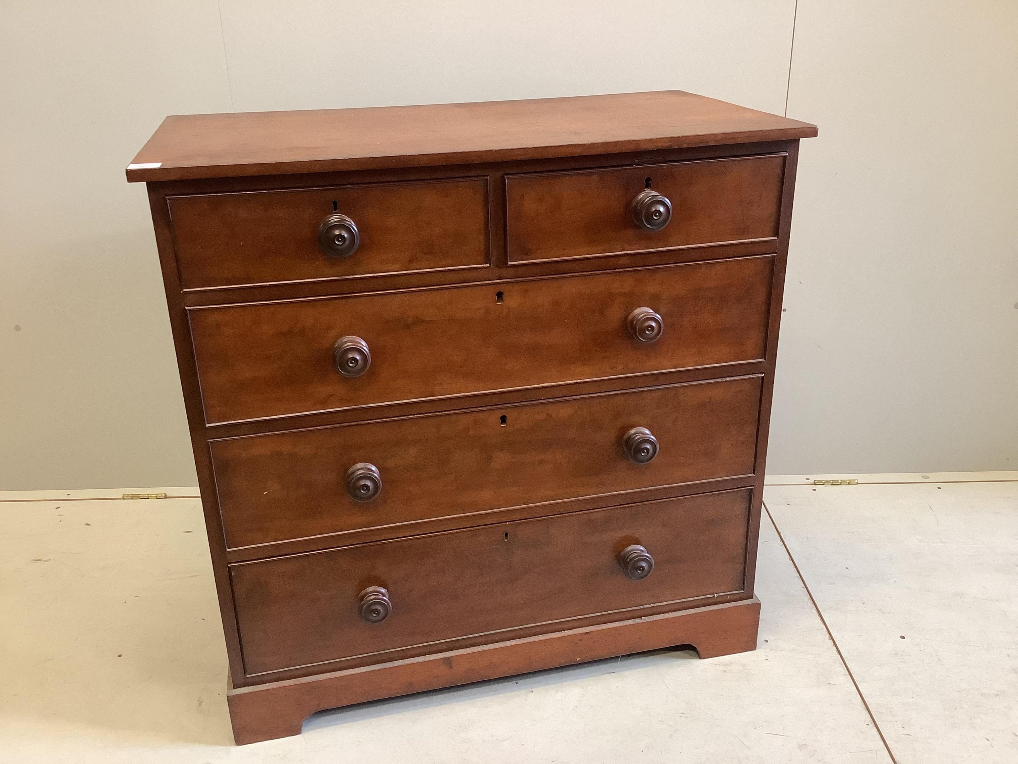 An early Victorian mahogany chest, width 99cm, depth 54cm, height 97cm. Condition - fair